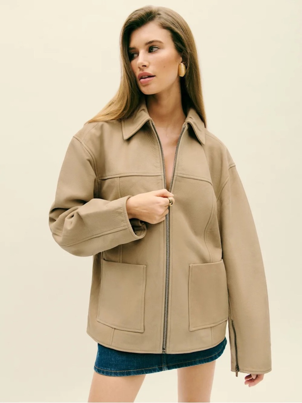 Reformation- Veda Bennett Oversized Leather Bomber - Picture 3 of 4
